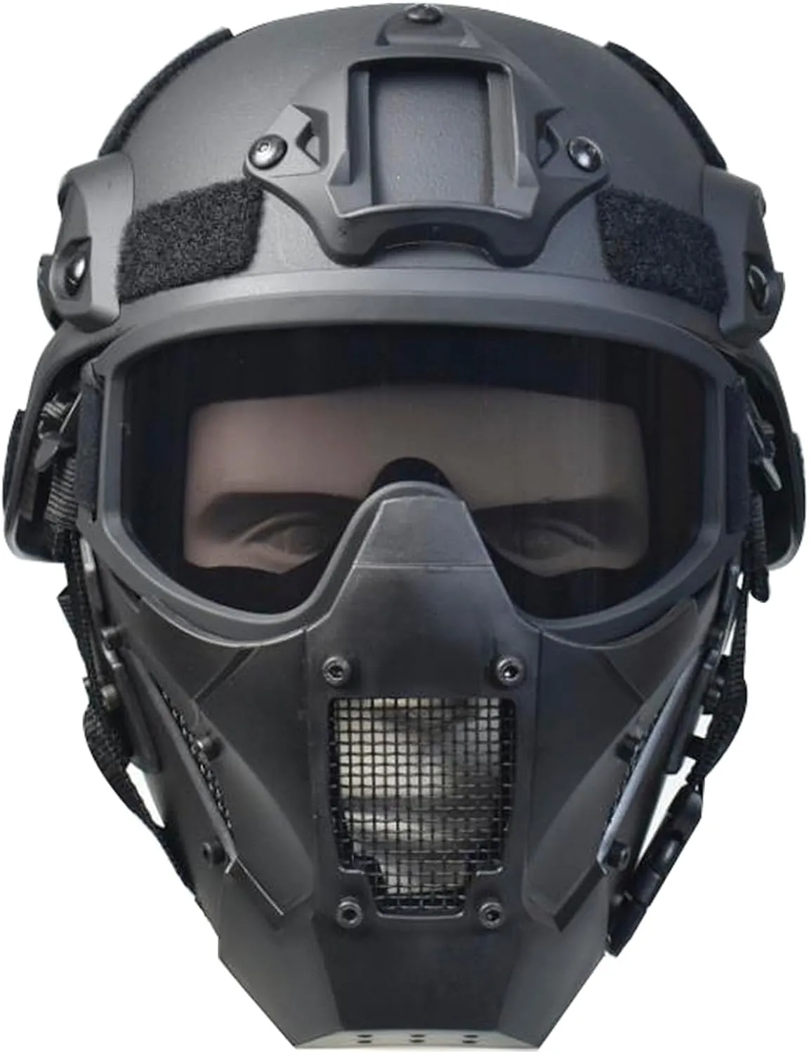 Tactical Mask and Fast Helmet,Protective Full Face Anti-Fog Clear Goggle mask Adjustable Strap One Size fits All
