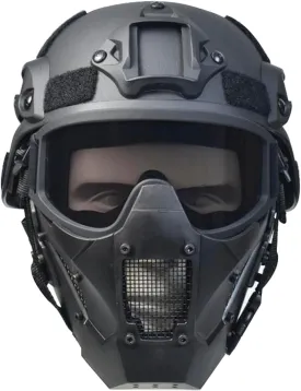 Tactical Mask and Fast Helmet,Protective Full Face Anti-Fog Clear Goggle mask Adjustable Strap One Size fits All