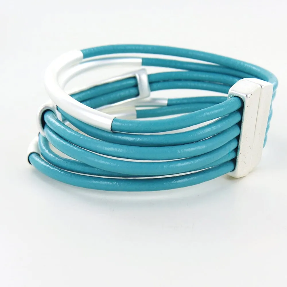 TURQUOISE TUBE MATTE SILVER BRACELET