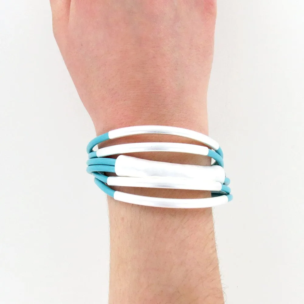 TURQUOISE TUBE MATTE SILVER BRACELET