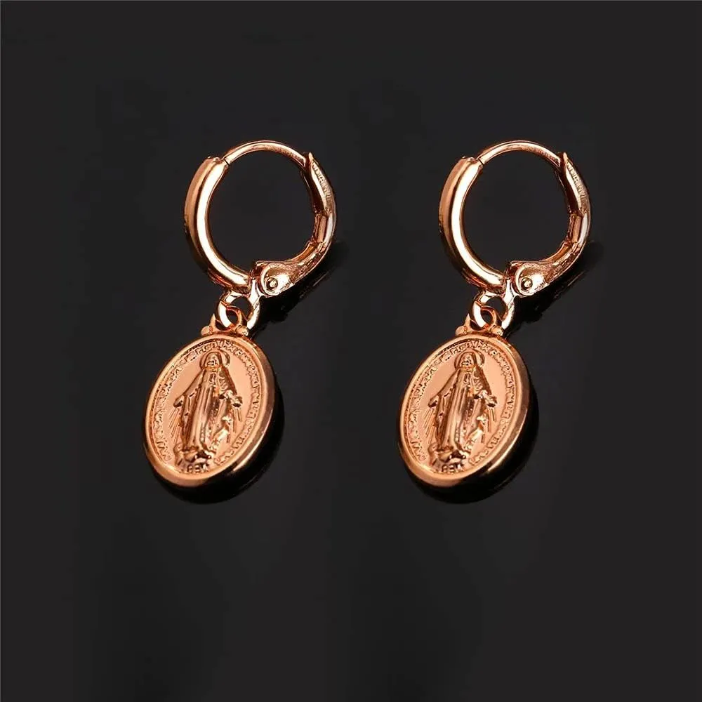 U7 Earrings for Women 18K Gold Plated Virgin Mary Dangle Earrings for Women Christian Jewelry