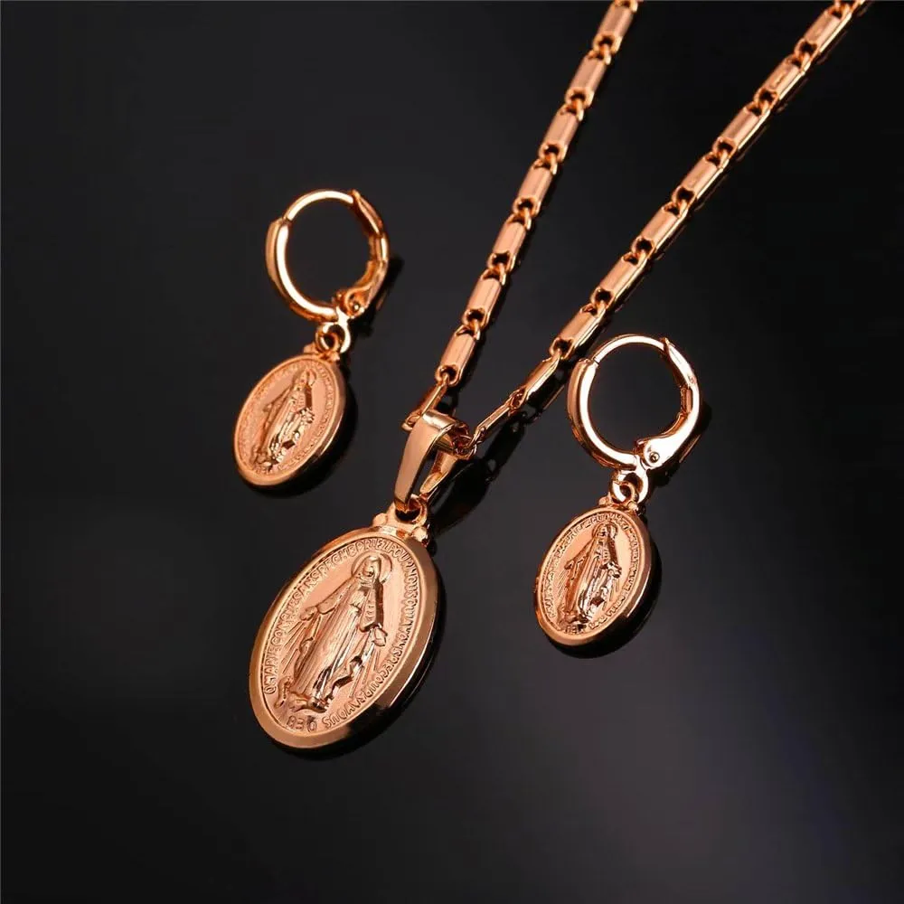 U7 Earrings for Women 18K Gold Plated Virgin Mary Dangle Earrings for Women Christian Jewelry