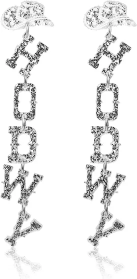 Western Cowboy Cowgirl HOWDY Letters Glitter Drop Dangle Earrings for Women Acrylic Glitter Rodeo Disco Cowboy Hat Earrings Country Concert Party Outfits Jewelry