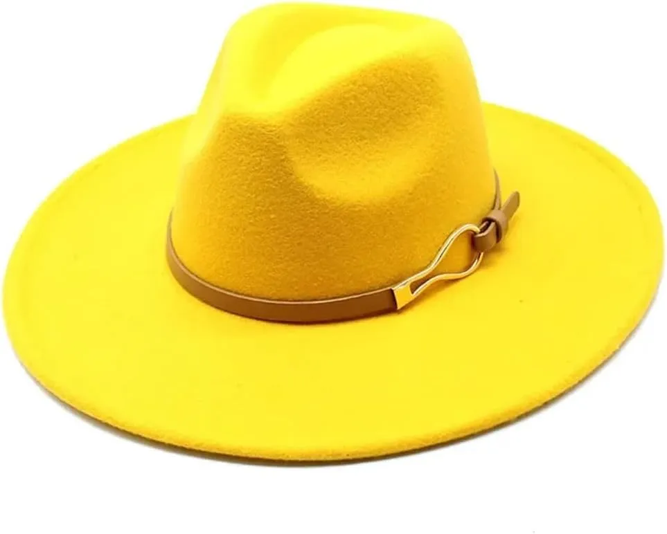 Women Fedora Hat Big Wide Brim 9.5Cm Vintage Felted Jazz Hat Winter FormaDress Cap