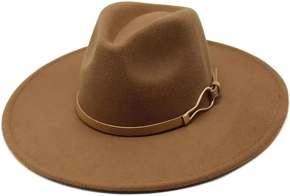 Women Fedora Hat Big Wide Brim 9.5Cm Vintage Felted Jazz Hat Winter FormaDress Cap
