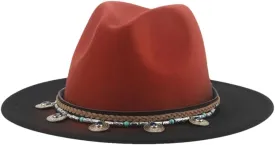 Women Fedoras Hats Mens Casual Gradient Color Cap Band Patchwork Panama Wide Brim Hat Caramel 56-58cm