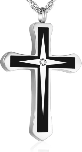 XIUDA Cross Urn Necklaces for Ashes Crystal Cremation Pendant Urns for Human Ashes Memorial Keepsake Cremation Jewelry for Men Women