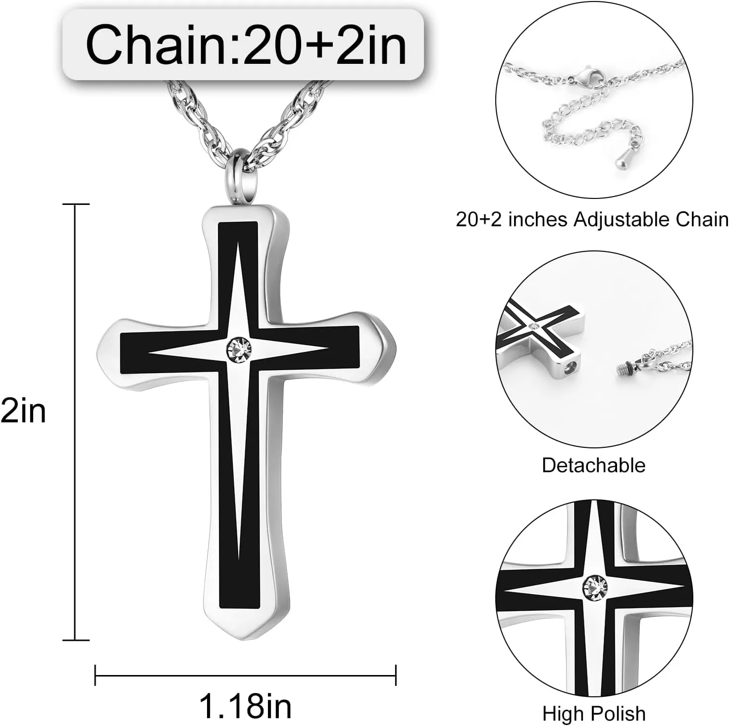 XIUDA Cross Urn Necklaces for Ashes Crystal Cremation Pendant Urns for Human Ashes Memorial Keepsake Cremation Jewelry for Men Women